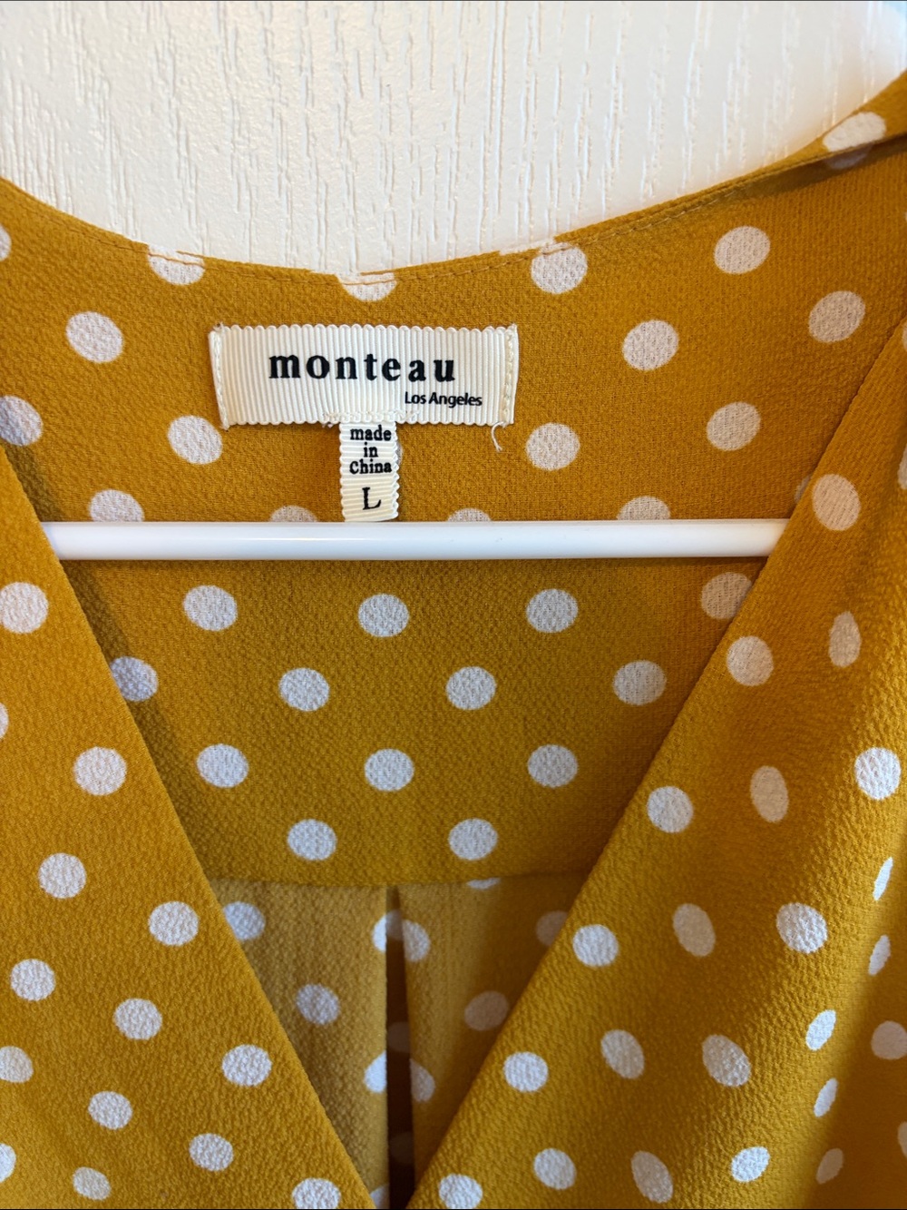 Monteau Yellow Polka Dot Wrap Blouse with Ruffle Sleeves - Picture 2 of 3